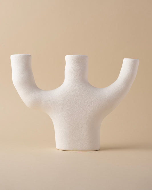 Waj Classic Handcrafted Textured Ceramic Vase (White)