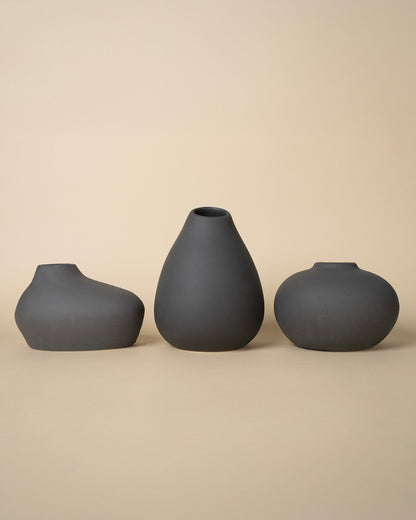 Shimizu Luxe Matte Japanese-Inspired Vase Set (3-Piece, Black)