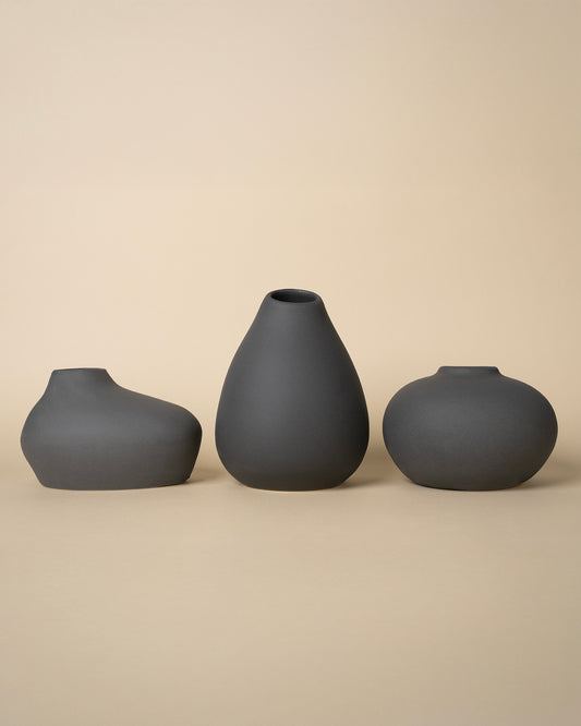 Shimizu Luxe Matte Japanese-Inspired Vase Set (3-Piece, Black)