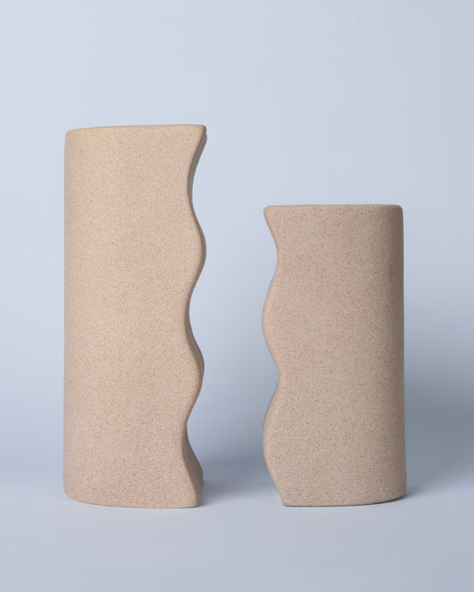 Couple Bonding Modern Art Ceramic Vase Set (2-Piece, Beige)