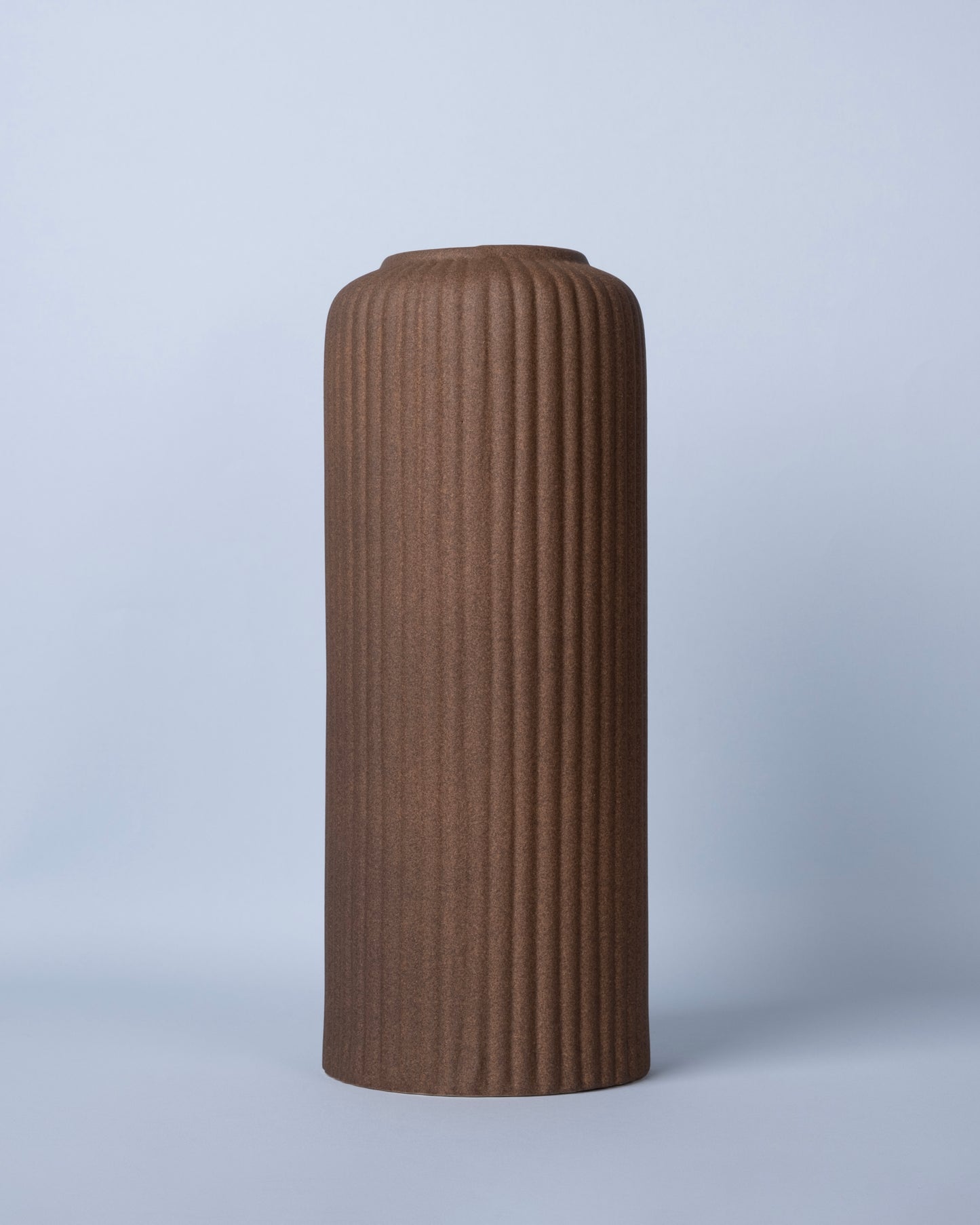 Ribbed Earthy Texture Matte Finish Vase Set (3-Piece, Brown)