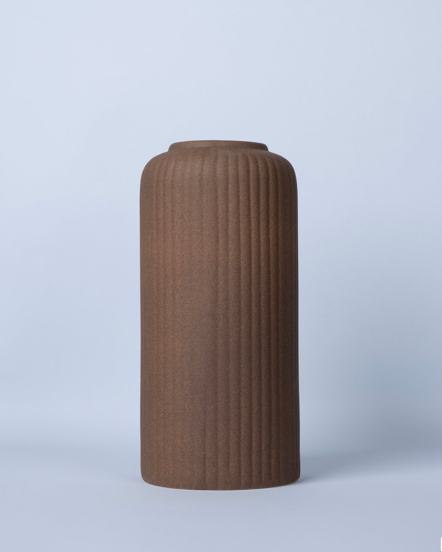 Ribbed Earthy Texture Matte Finish Vase Set (3-Piece, Brown)