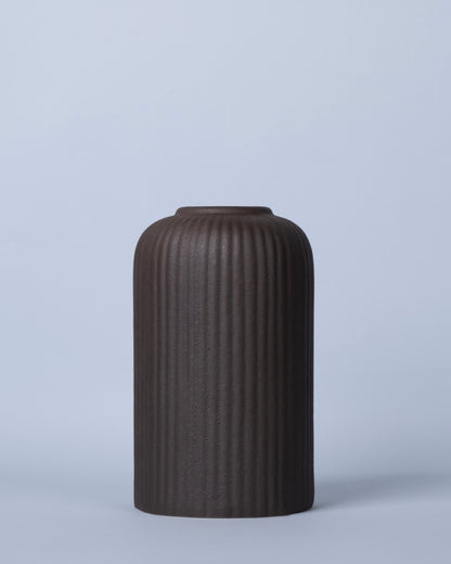 Ribbed Earthy Texture Matte Finish Vase Set (3-Piece, Brown)