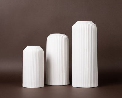Ribbed Serenity Handcrafted Textured Vase Set (3-Piece, White)