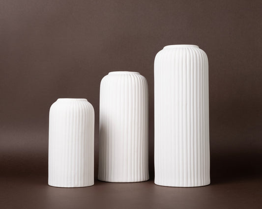 Ribbed Serenity Handcrafted Textured Vase Set (3-Piece, White)